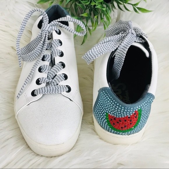 Sam Edelman The Circus Watermelon Rhinestone White Low Top Sneakers 7 - Picture 4 of 12